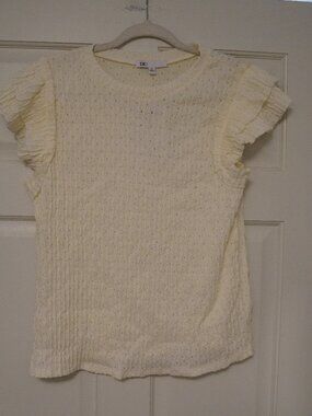 DR2 Ivory Textured Flutter Sleeve Knit Top Size M